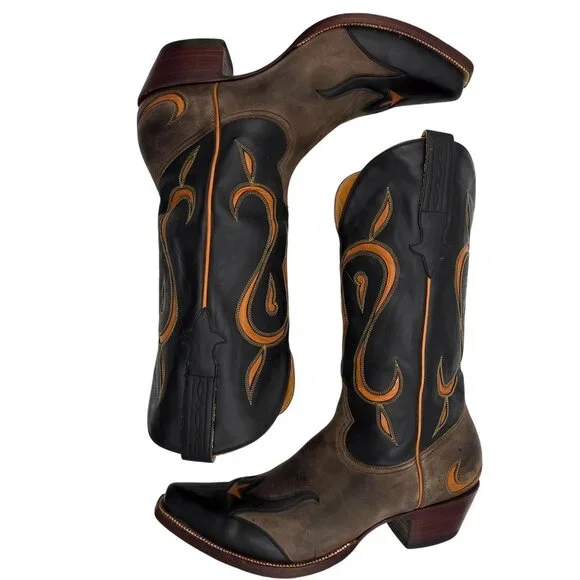 Heritage Boots Taupe Gray Orange Suede Leather Cowboy Western Boots Mens 10 CBC - Picture 11 of 16